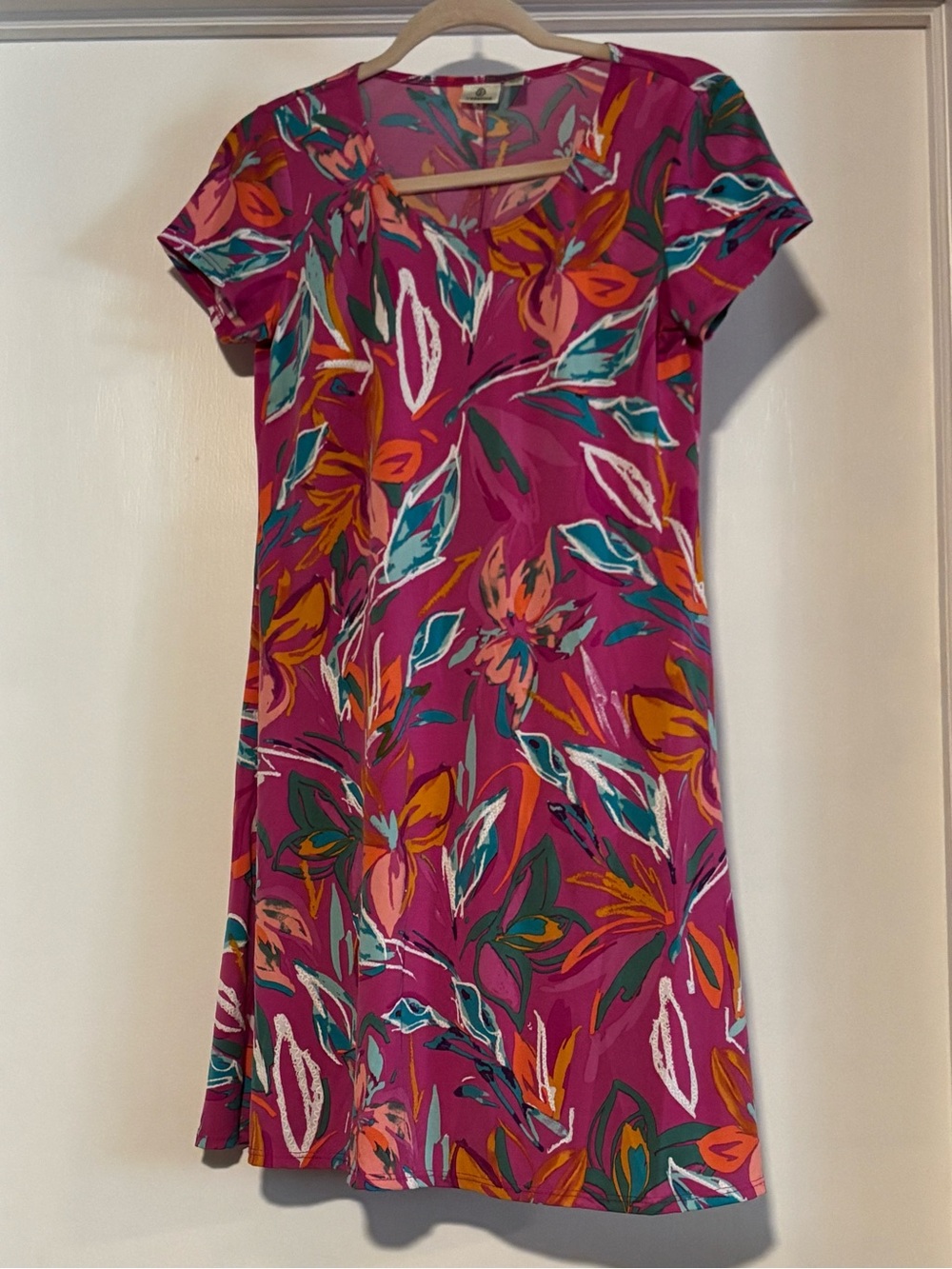 Versona Fuchsia Floral Short-Sleeve Midi Dress